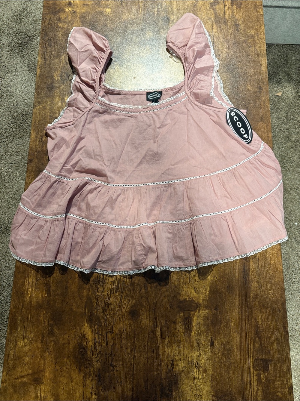 NWT Pink Ruffled Lace-Trim Top Size L